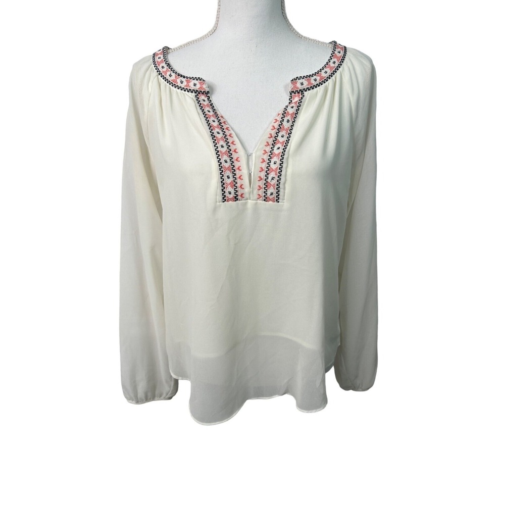 Sanctuary Embroidered Peasant Blouse Long‎ Sleeve Bohemian Top V Neck Size L